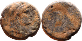 Antiochos IV Epiphanes (Seleukid King: 175-164 BC). AE bronze. Obverse: Bust of Isis Reverse: Eagle standing right on thunderbolt

25mm 18,32g