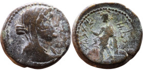 Marathos, Phoenicia. (2 century BC) Bronze coin. Obv: Veiled and draped bust of Berenike II right Rev: Marathos, standing left, leaning on column, hol...