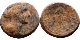 Marathos, Phoenicia. (2 century BC) Bronze coin. Obv: Veiled and draped bust of Berenike II right Rev: Marathos, standing left, leaning on column, hol...
