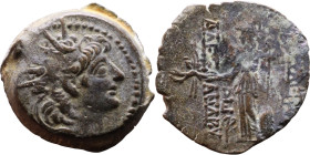 Alexander II Zabinas (Seleukid King: 128 BC-123 BC) Bronze Obv: Radiate, diademed head of King Rev: Nike standing left holding wreath

23mm 8,37g