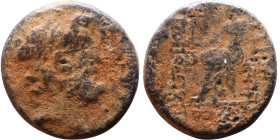 SYRIA. Antioch. Civic issue (100-1 BC). AE bronze. Obv: laureate head of Zeus, r. Rev: ΑΝΤΙΟΧΕΩΝ ΤΗΣ ΜΗΤΡΟΠΟΛΕΩΣ; Zeus seated l., holding Nike and sce...
