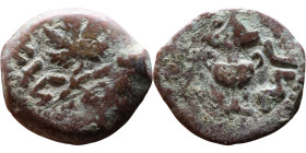 JUDAEA. Jerusalem mint. First Jewish Revolt (66-70 AD). AE prutah. Obv.: Two handled amphora. Rev.: vine leaf on small branch, bears the legend "for t...