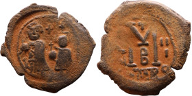 Heraclius and Hercalius Constantine (610-641) Follis. Obverse: Heraclius on left, Heraclius Constaninte on right, . Reverse: ANNO, Large M, cross abov...