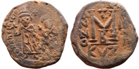 Heraclius and Hercalius Constantine (610-641) Follis. Obverse: Heraclius on left, Heraclius Constaninte on right, . Reverse: ANNO, Large M, cross abov...