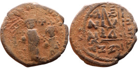 Heraclius and Hercalius Constantine (610-641) Follis. Obverse: Heraclius on left, Heraclius Constaninte on right, . Reverse: ANNO, Large M, cross abov...
