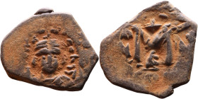 Constans II (641-668) Follis. Obverse: Imperial figure holding cross and globus Reverse: m and inscription

28mm 5,42g

Artificial sand patina