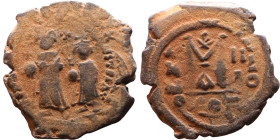 Heraclius and Hercalius Constantine (610-641) Follis. Obverse: Heraclius on left, Heraclius Constaninte on right, . Reverse: ANNO, Large M, cross abov...