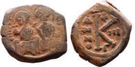 Justin II and Sophia (565-578) Hallf Follis Obverse: DN IVSTINVS PP AVG Justin and Sophia on thrones Reverse: Large K, Mintmark

23mm 7,41g