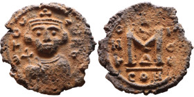 Constans II (641-668) Follis. Obverse: Imperial figure holding cross and globus Reverse: m and inscription

24mm 3,64g

Artificial sand patina