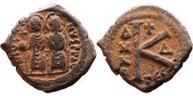 Justin II and Sophia (565-578) Hallf Follis Obverse: DN IVSTINVS PP AVG Justin and Sophia on thrones Reverse: Large K, Mintmark

23mm 6,23g

Artif...