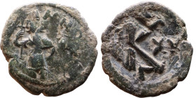 Heraclius and Hercalius Constantine (610-641) Follis. Obverse: Heraclius on left, Heraclius Constaninte on right, . Reverse: ANNO, Large M, cross abov...