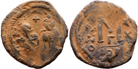 Heraclius and Hercalius Constantine (610-641) Follis. Obverse: Heraclius on left, Heraclius Constaninte on right, . Reverse: ANNO, Large M, cross abov...