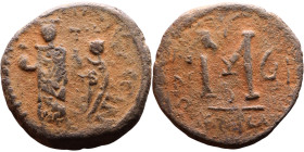 Heraclius and Hercalius Constantine (610-641) Follis. Obverse: Heraclius on left, Heraclius Constaninte on right, . Reverse: ANNO, Large M, cross abov...