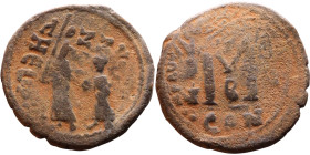 Heraclius and Hercalius Constantine (610-641) Follis. Obverse: Heraclius on left, Heraclius Constaninte on right, . Reverse: ANNO, Large M, cross abov...