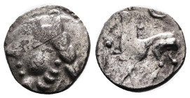 Celts in Eastern Europe. Imitations of Philip II of Macedon. Circa 2nd-1st centuries BC. Silver Drachm (14.77 mm, 2.16 g.). Stylized laureate head of ...