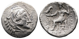 Celts in Eastern Europe. Imitating Alexander the Great. Circa 3rd-1st century BC. Silver Drachm (20.36 mm, 3.42 g.). Head of Herakles right, wearing l...