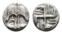 Thrace. Apollonia Pontika. Circa 540/35-530 BC. Silver Obol (6.57 mm, 0.42 g.). Upright anchor; A to left, four pellets below crossbar. Rev. Incuse sq...