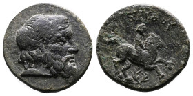 Thrace. Seuthes III. Circa 330-300 BC. Bronze (19.44 mm, 5.23 g.). Bearded head of Seuthes right. Rev. Horseman riding right; wreath below. SNG BMC Bl...
