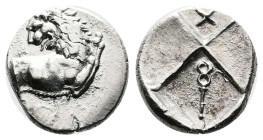 Thrace. Chersonesos. Circa 386-338 BC. Silver Hemidrachm (13.27 mm, 2.41 g.). Forepart of lion right, head reverted. Rev. Quadripartite incuse square ...