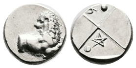 Thrace. Chersonesos. Circa 386-338 BC. Silver Hemidrachm (13.31 mm, 2.39 g.). Forepart of lion right, head left. Rev. Quadripartite incuse square with...