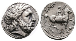 Kings of Macedon. Philip II. Circa 315-294 BC, Silver Tetradrachm (25.88 mm. 14.08 g.). Amphipolis. Laureate head of Zeus right. Rev. ΦIΛIΠΠOY around....