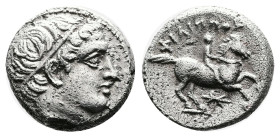 Kings of Macedon. Philip II. 342/1-337/6 BC. Silver 1/5 Tetradrachm (13.73 mm, 2.55 g.). Pella. Head of Apollo right, wearing taenia. Rev. ΦIΛIΠΠOΥ. Y...