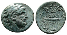 Kings of Macedon. Philip V. 221-179 BC. Bronze (24.65 mm, 6.83 g.). Uncertain mint. Head of Herakles right, wearing lion-skin headdress. Rev. BAΣIΛEΩΣ...