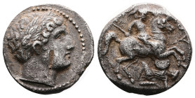 Paeonia. Astibos or Damastion. Patraos. Circa 335-315 BC. Silver Tetradrachm (22.94 mm, 11.93 g.). Laureate head of Apollo right. Rev. ΠΑ-ΤΡΑΟ-Υ. Paeo...