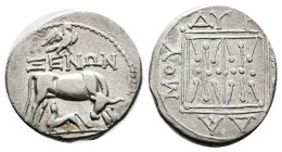 Illyria. Dyrrhachion. Circa 229-100 BC. Silver Drachm (18.34 mm, 3.19 g.). ΞENΩN. Cow standing right suckling calf; above, eagle standing right, with ...