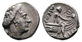 Euboia. Histiaia. Circa 3rd-2nd century BC. Silver Tetrobol (12.39 mm, 2.31 g.). Wreathed head of nymph Histiaia right. Rev. IΣTI-AIEΩN. Nymph seated ...