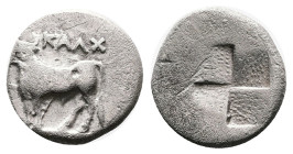 Bithynia. Kalchedon. Circa 367/6-340 BC. Silver 1/2 Siglos (14.01 mm, 2.38 g.). KAΛX. Bull standing left on grain ear. Rev. Incuse square of mill-sail...