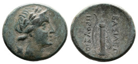 Kings of Bithynia. Prusias I. 228-183 BC. Bronze (19.18 mm, 4.73 g.). Laureate head of Apollo right, quiver behind the far shoulder. Rev. ΒΑΣΙΛΕΩΣ ΠΡΟ...