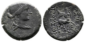 Kings of Bithynia. Prusias II Kynegos. 182-149 BC. Bronze (22.32 mm, 5.25 g.). Wreathed head of Dionysos right. Rev. ΒΑΣΙΛΕΩΣ ΠΡΟΥΣΙΟΥ. Centaur walkin...
