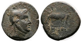 Pontos. Amisos. Time of Mithridates VI Eupator. Circa 100-95 BC. Bronze (21.96 mm, 10.81 g.). Head of Perseus right, wearing Phrygian cap. Rev. AMIΣOY...