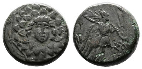 Pontos. Amisos. Time of Mithridates VI Eupator. Circa 120-63 BC. Bronze (18.66 mm, 8.90 g.). Aegis. Rev. AMIΣOY. Nike advancing right, holding palm ov...