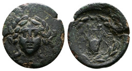 Troas. Alexandreia. Circa 250 BC. Bronze (18.5 mm, 3.66 g.). Laureate head of Apollo facing. Rev. Α-ΛΕ-ΞΑ-Ν. Lyre within laurel wreath. Bellinger A141...