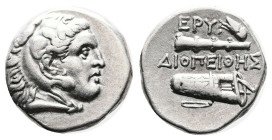 Ionia. Erythrai. Circa 360-342 BC. Silver Drachm (15.77 mm, 3.67 g.). Rhodian standard. Apellas, magistrate. Head of Herakles to right, wearing lion s...