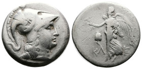 Pamphylia. Side. Circa 183-175 BC. Silver Tetradrachm (29.55 mm, 15.99 g.). Kleu-, magistrate. Head of Athena right, wearing crested Corinthian helmet...