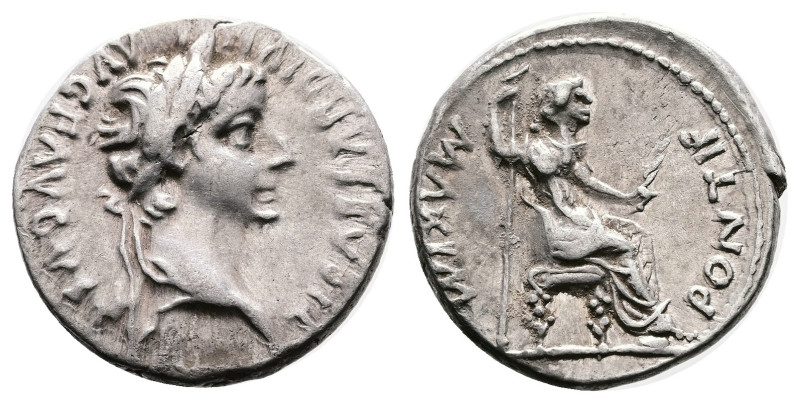 Tiberius. AD 14-37. Lyons. Silver Denarius (18 mm, 3.64 g.). TI CAESAR DIVI AVG ...