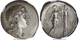 SICILY. Syracuse. Agathocles (317-289 BC). AR tetradrachm (21mm, 16.92 gm, 8h). NGC Choice XF 4/5 - 3/5, Fine Style. Ca. 310-306/305 BC. KOPAΣ, head o...