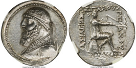 PARTHIAN KINGDOM. Mithradates II (121-91 BC). AR tetradrachm (30mm, 15.54 gm, 11h). NGC AU 4/5 - 3/5. Seleucia on Tigris, ca. 120/119-109 BC. Diademed...