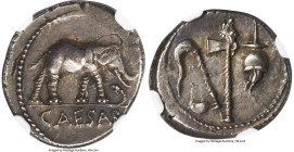 Julius Caesar, as Dictator (49-44 BC). AR denarius (18mm, 3.93 gm, 2h). NGC AU 4/5 - 4/5, flan flaw. Military mint traveling with Caesar in northern I...