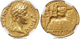 Augustus (27 BC-AD 14). AV aureus (20mm, 7.89 gm, 7h). NGC VF 5/5 - 2/5, bent. Lugdunum, 8 BC. AVGVSTVS-DIVI•F, laureate head of Augustus right / C•CA...