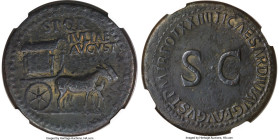 Julia Augusta (Livia), wife of Augustus (AD 14-29). AE sestertius (36mm, 27.01 gm, 2h). NGC Choice Fine 5/5 - 3/5, repatinated. Rome, AD 22-23. S•P•Q•...