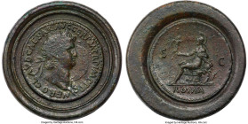 Nero, as Augustus (AD 54-68). AE contorniate (50mm, 64.79 gm, 6h). Choice VF. Rome, ca. AD 65. NERO CLAVD CAESAR AVG GER P M TR P IMP P P, laureate he...