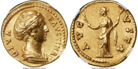 Diva Faustina Senior (AD 138-140/141). AV aureus (19mm, 7.12 gm, 7h). NGC AU 5/5 - 3/5, light marks. Rome, AD 147-161. DIVA-FAVSTINA, draped bust of D...