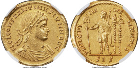Constantine II, as Caesar (AD 337-340). AV solidus (21mm, 4.23 gm, 5h). NGC Choice AU 4/5 - 3/5. Siscia, AD 334. FL CL CONSTANTINVS IVN NOB C, laureat...