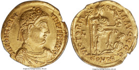 Constantine III, Western Roman Empire (AD 407-411). AV solidus (20mm, 4.42 gm, 5h). NGC Choice AU 5/5 - 2/5, scratches, edge bend. Lugdunum, AD 407-40...