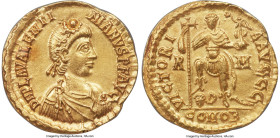 Valentinian III, Western Roman Empire (AD 425-455). AV solidus (22mm, 4.44 gm, 5h). NGC AU 5/5 - 3/5. Rome, ca. AD 440-455. D N PLA VALENTI-NIANVS P F...