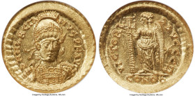 Marcian, Eastern Roman Empire (AD 450-457). AV solidus (21mm, 4.49 gm, 5h). NGC Choice MS 5/5 - 4/5. Constantinople, 7th officina. D N MARCIA-NVS P F ...